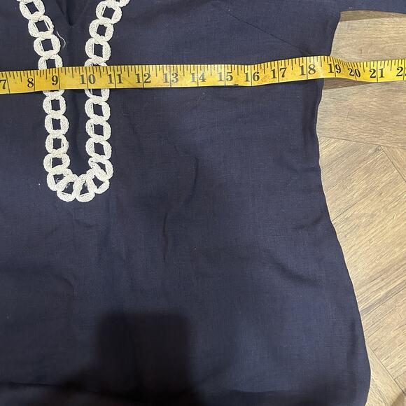 Sail To Sable Linen Tunic Dress Blue Long Sleeve V-Neck Coastal Women's Size 2 - Picture 7 of 10